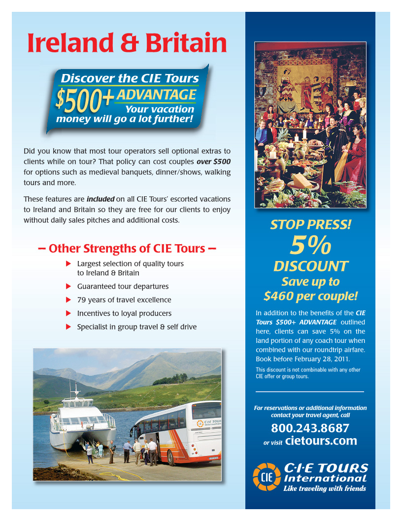 Save 5% with a CIE Tours
escorted coach tour!